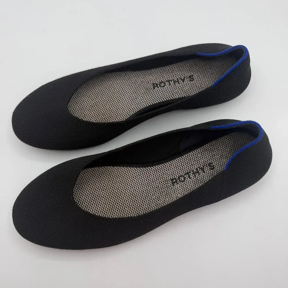 Rothy’s Black The Flat Round Toe Knit Slip On Size 8.5 Washable Work Luxury